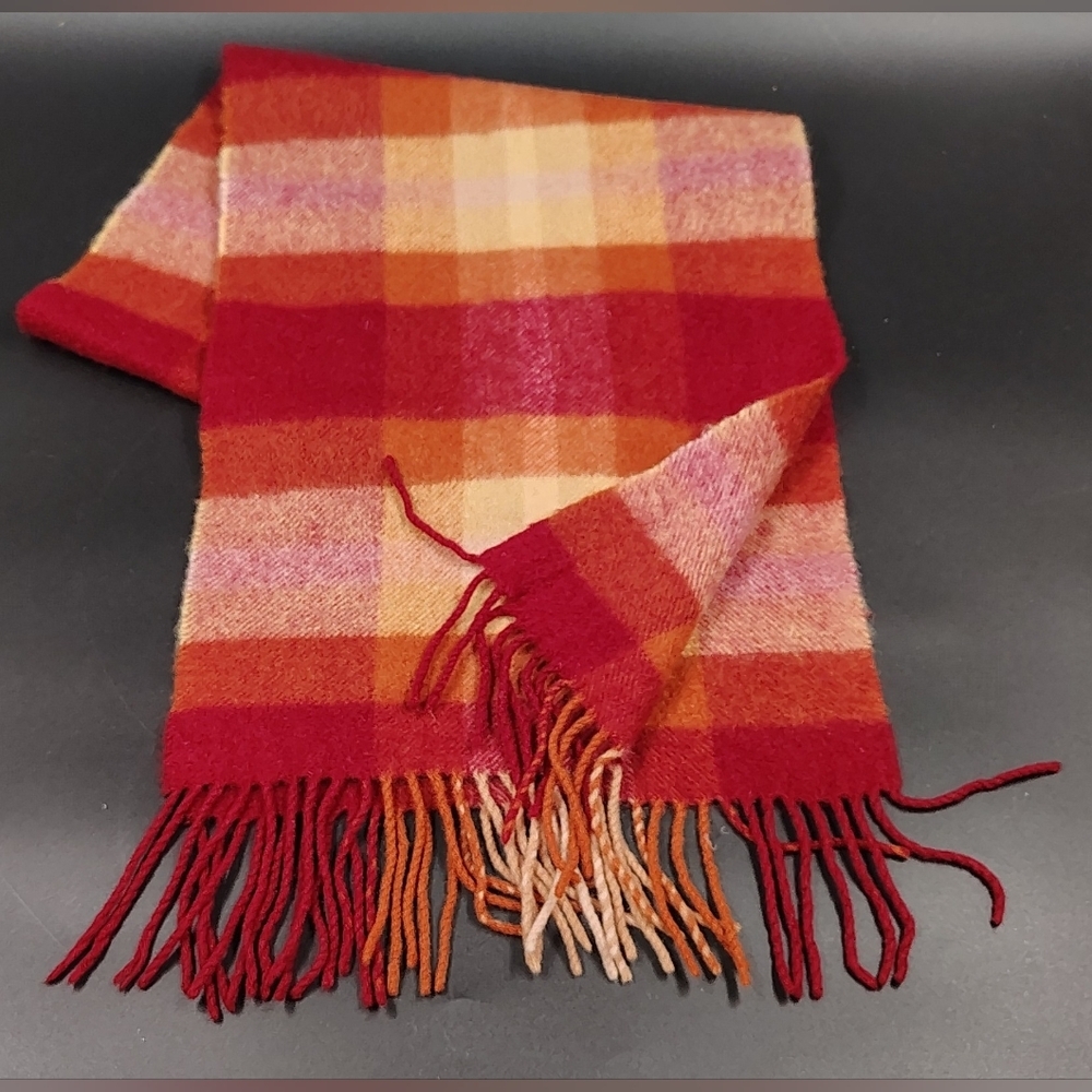 Checked Fringe Scarf in Red and Orange Men's Womens Unisex
